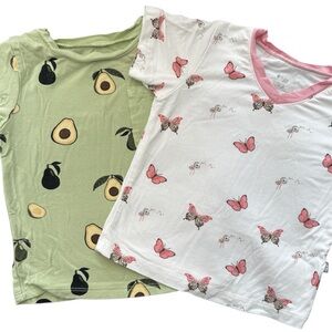 Kyte Girls' Avocado & Butterfly Short-Sleeve Bamboo Tops - Set of 2 Size 12-18 M